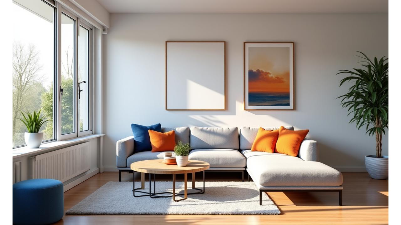 Modern apartment living room with sleek design and ample natural light